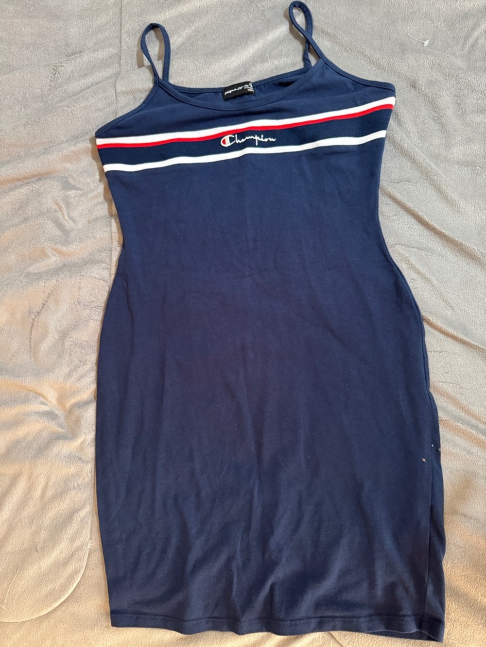 Popular 21 Champion Navy Spaghetti-Strap Tank Dress Red & White Stripes Sz Jrs L